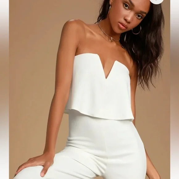 Lulus NWT Power of Love White Strapless Wide Leg Jumpsuit Small - Picture 4 of 12